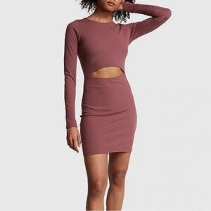 NWT PINK Victoria’s Secret Ribbed Cutout Long Sleeve Dress Dusty Rose Large